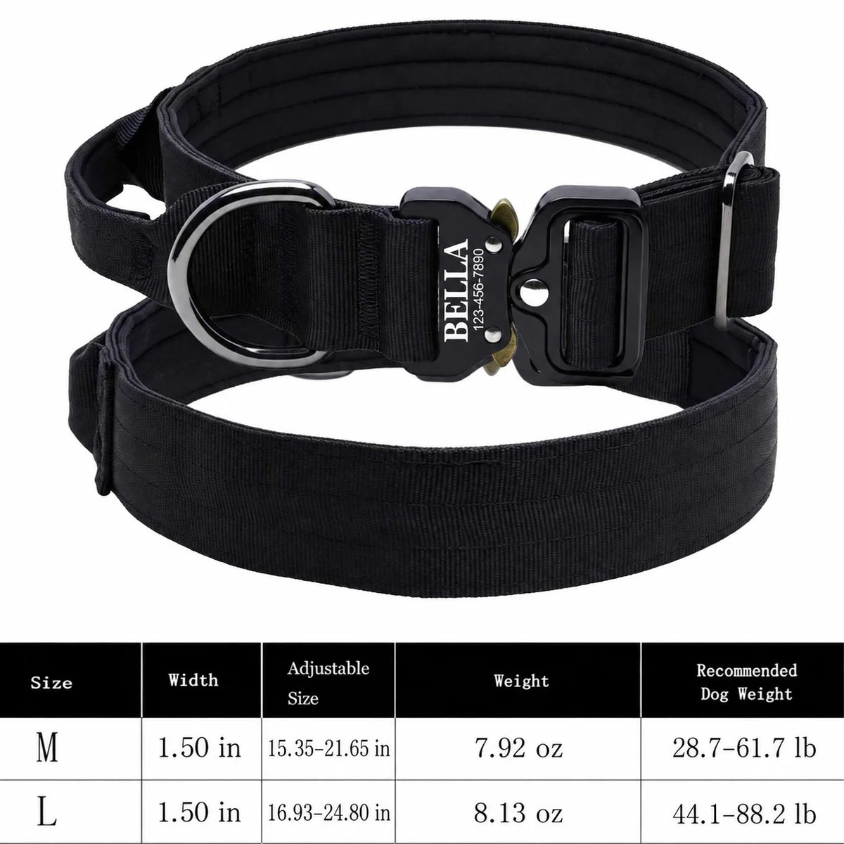 Laser Lettering Tactical Dog Collar, Support Name and Phone Customization, Nylon Material Is Suitable for Medium and Large Dogs
