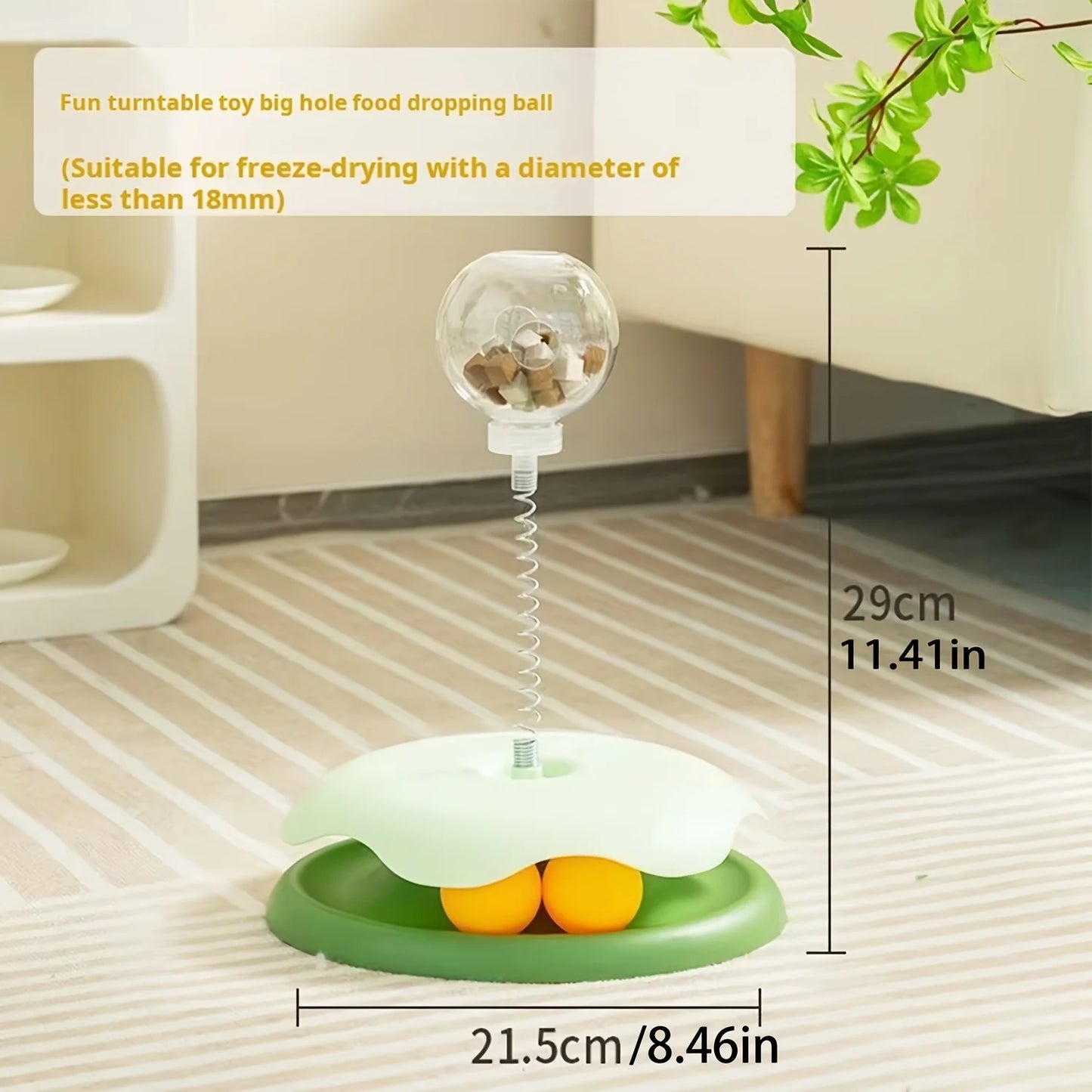 Turntable Cat Toy with Treat Dispensing Ball, 3-in-1 Self-Entertainment for Cats, Educational Slow-Feeding Toy Ball, Cat Teaser Wand Combined with Turntable, Spring Treat Dispensing Ball, Cat Pet Supplies