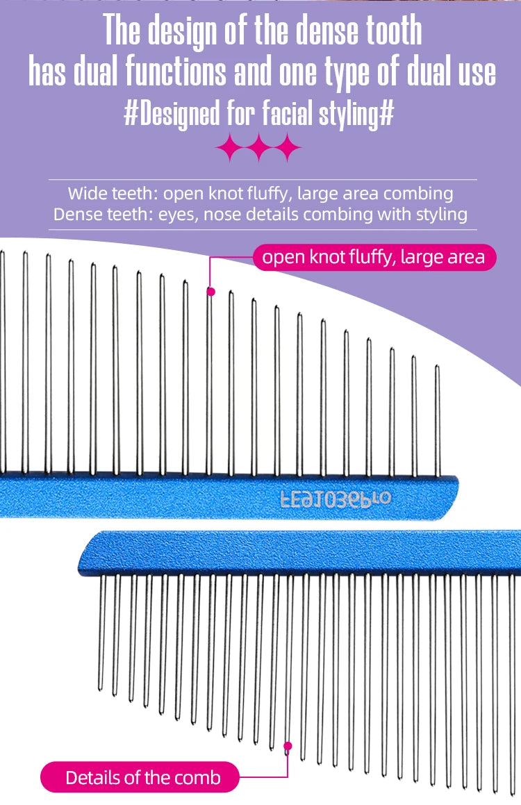 Fenice Moon Style Comb Pet Grooming Single Comb Aluminum Metal Comb for Dogs Stainless Steel Pet Dog Cat Pin Comb Hair Brush