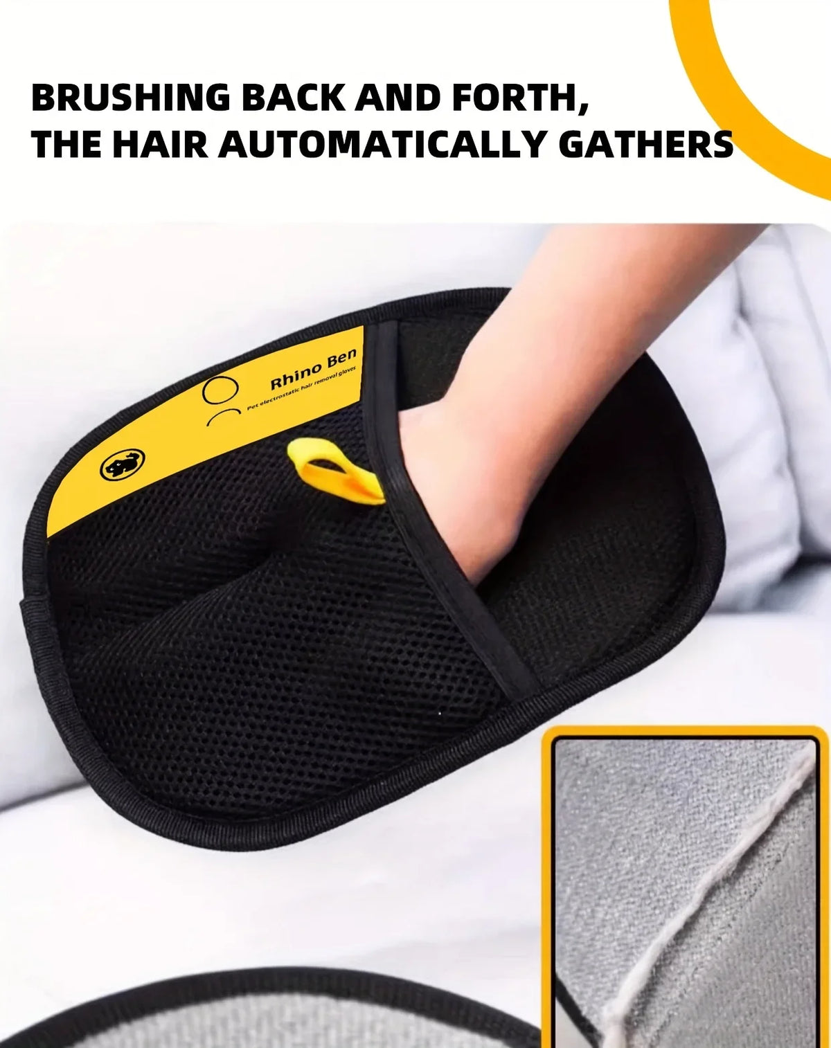Large Pet Static Hair Removal Grooming Gloves, Upgrade Version Polypropylene Cat Hair Remover Gloves, Black with Yellow Accents for Pet Shedding