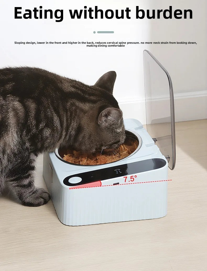 Pet Smart Infrared Sensor Open Lid Cat Bowl Stainless Steel with Lid Dustproof Insect-proof and Moisture-proof Pet Bowl