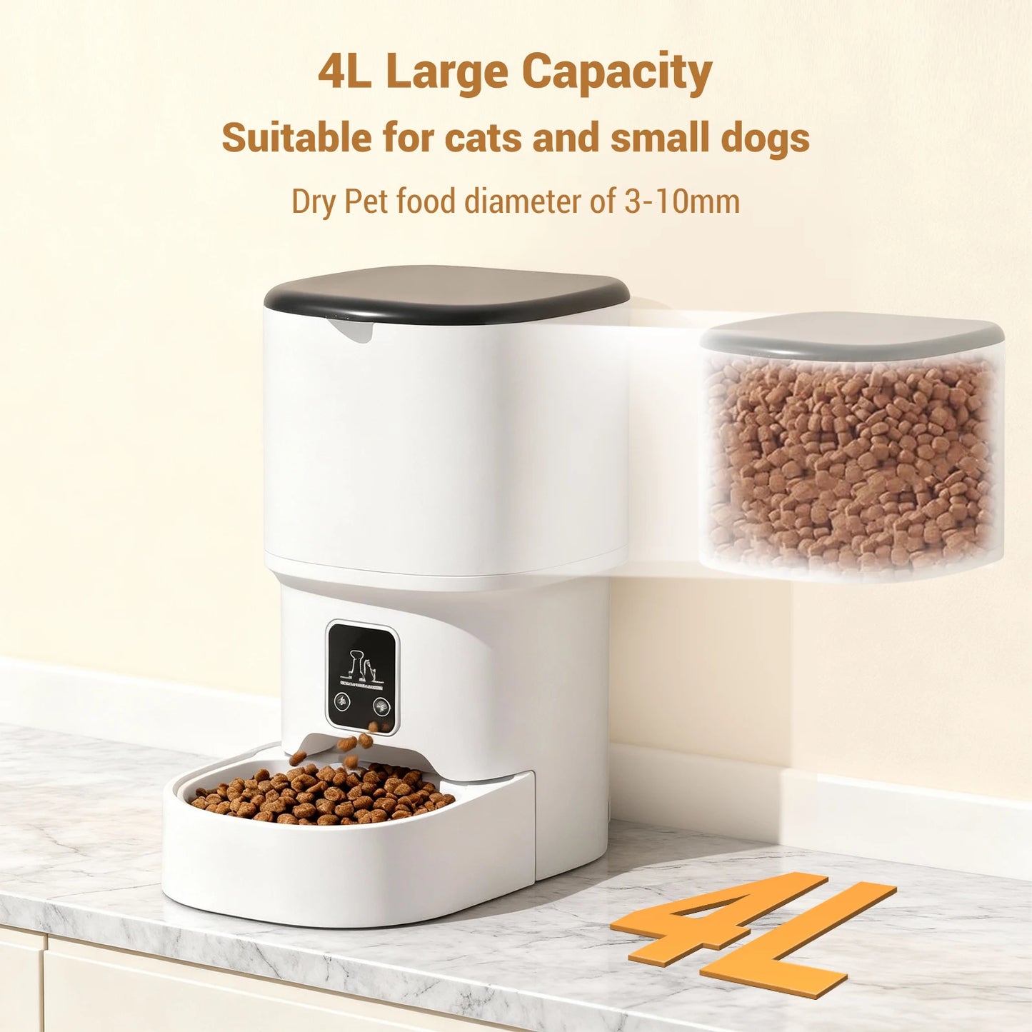 4L Automatic Cat Feeder with Timer Up to 6 Meals Per Day,Portion Control,Button Control for Cats & Small Dogs Pet Products