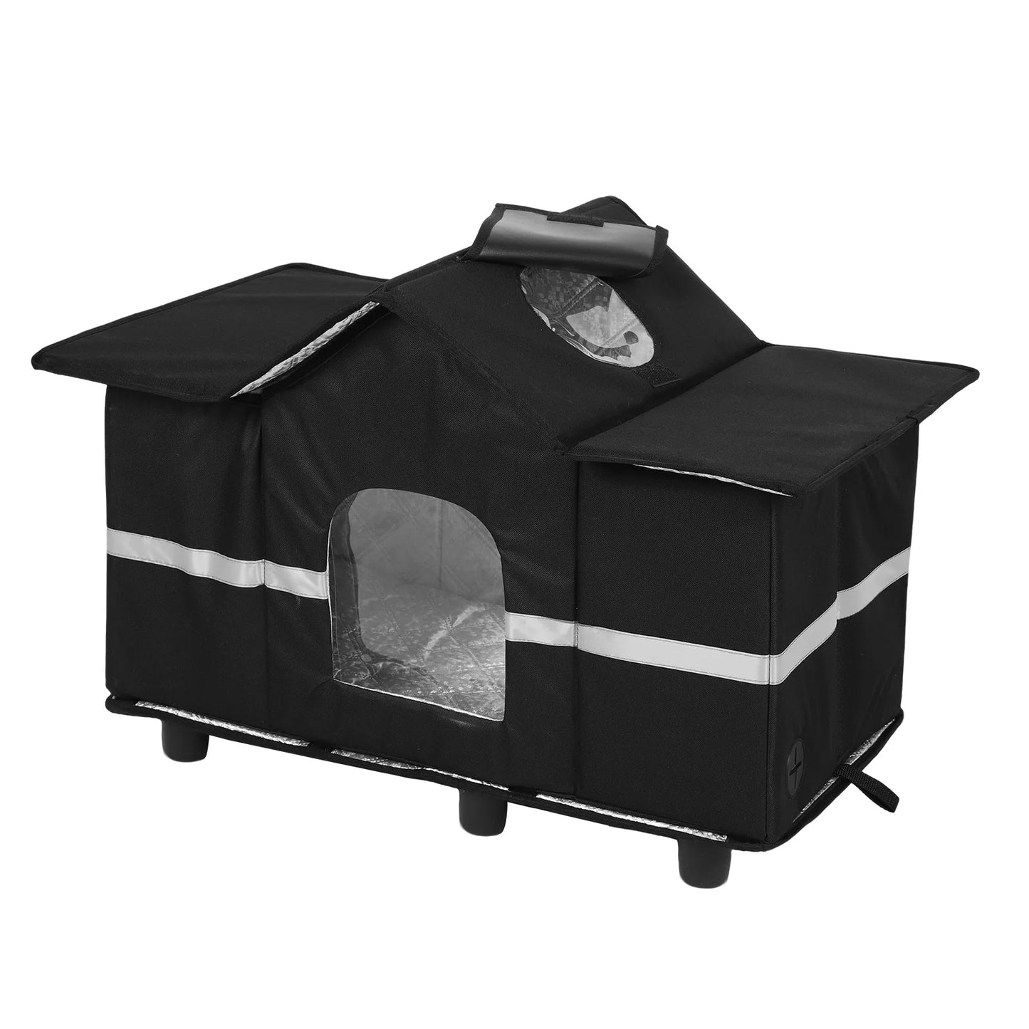 Waterproof Outdoor Large Cat Shelter & Roof Window Elevated Pet House Feral Cat House for Stray/Barn Cats with Cozy Cushion