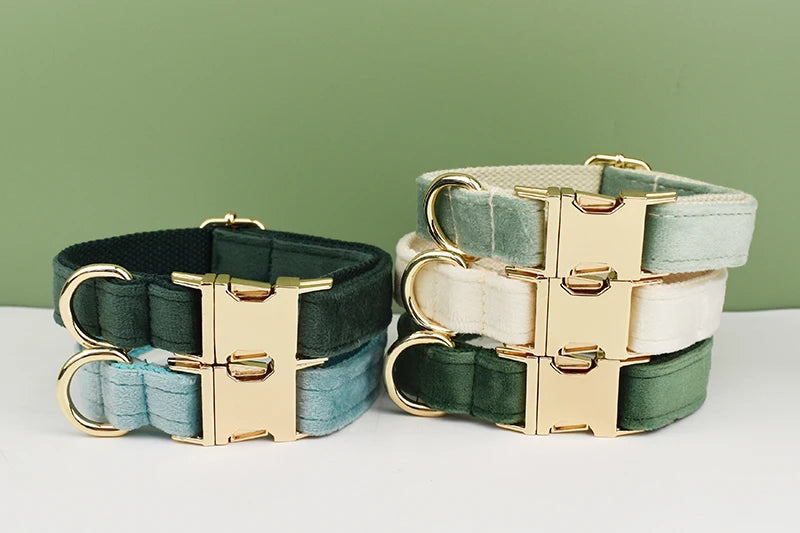 Velvet Adjustable Dog Collar Leash, Gold Dog Collar and Leash Set, Dog Collar Leash and Harness Set Strong Large Dog