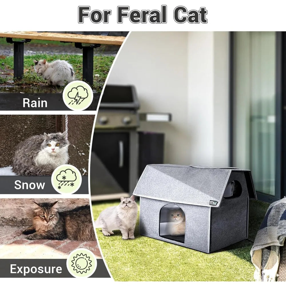 Outdoor Cat House, Extra Large Weatherproof Cat Houses for Outdoor/Indoor Cats, Warm Feral Cat Shelter with Removable Soft Mat,