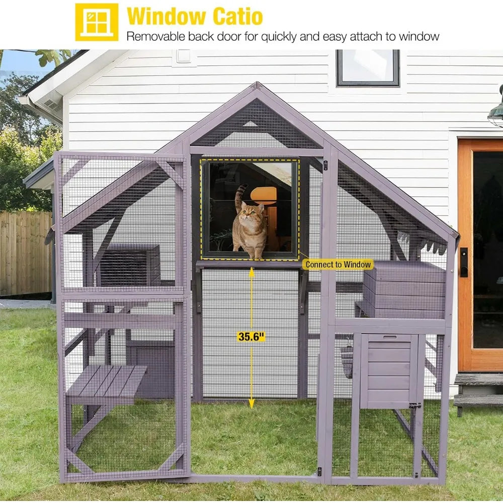 Aivituvin Catio Outdoor Cat Enclosure Large Cat Run with Bridges, Walks, Small Houses, Roof Cover 28.27 ft²
