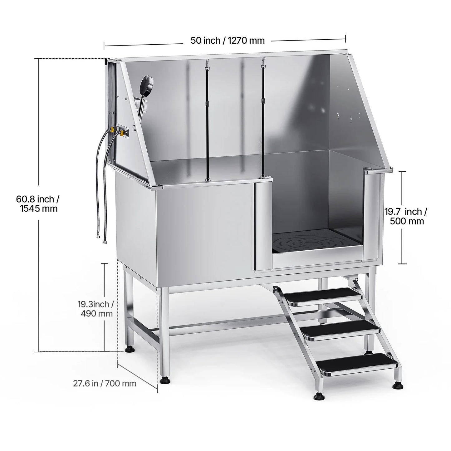 SucceBuy Stainless Steel Station 50 inch Pet Tub w/ PE WaterFaucet & Showerhead & Soap Bathtub to Large & Medium & Small Pets