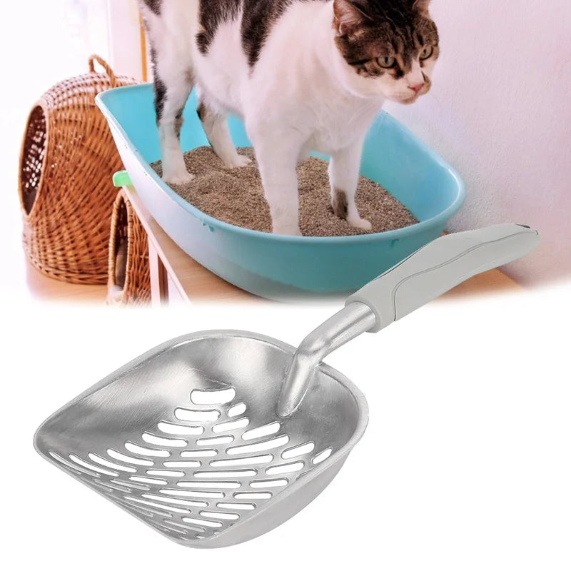 Pet Spatula Cat Litter Scoop Sifter Deep Shovel Ergonomic Handle Stainless SteelGray