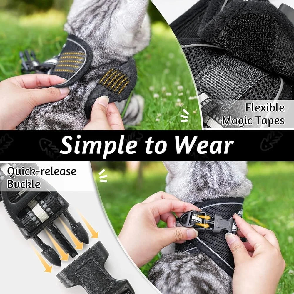 Cat Harness and Leash Set Escape Proof Adjustable Soft Vest Reflective Strip Comfortable Outdoor Walking Kittens Pets