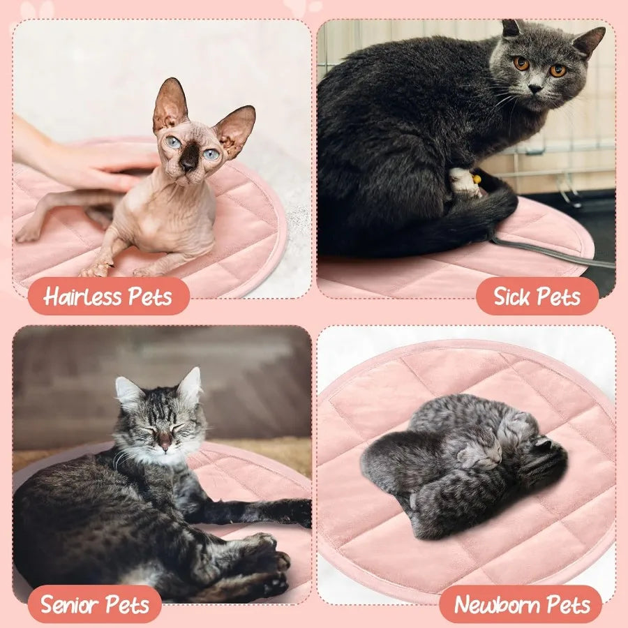 2 Pcs Round Self-Warming Cat Mat with Reversible Design for Indoor and Outdoor Use Machine Washable Heated Pet Bed with Anti-Sl