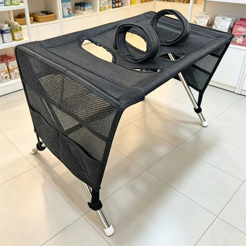 Folding Pet Grooming Hammock Anti-Scratch with Support Frame Pet Washing Station Sturdy Detachable Dog Grooming Table