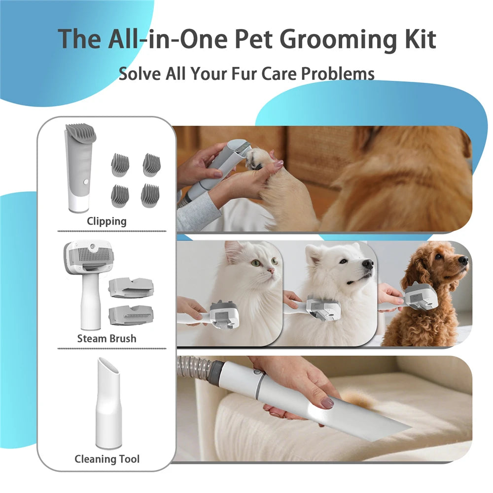 5 in 1 Dog Cat Pet Grooming Vacuum Brush 13000pa 2L Dust Cup Shedding Pet Hair Home Cleaning Kit Strong Suction