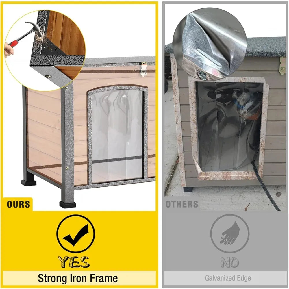 Dog House Outdoor Heated Dog Kennel with Insulated Liner & Heater for Winter Strong Iron Frame Large Dog Cage for Small
