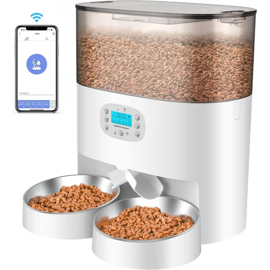 6L Automatic Cat Feeder for 2 Cats, 2.4G WiFi Enabled Smart Feed Automatic Pet Feeder for Cats & Dogs, Timed Pet Food Dispenser
