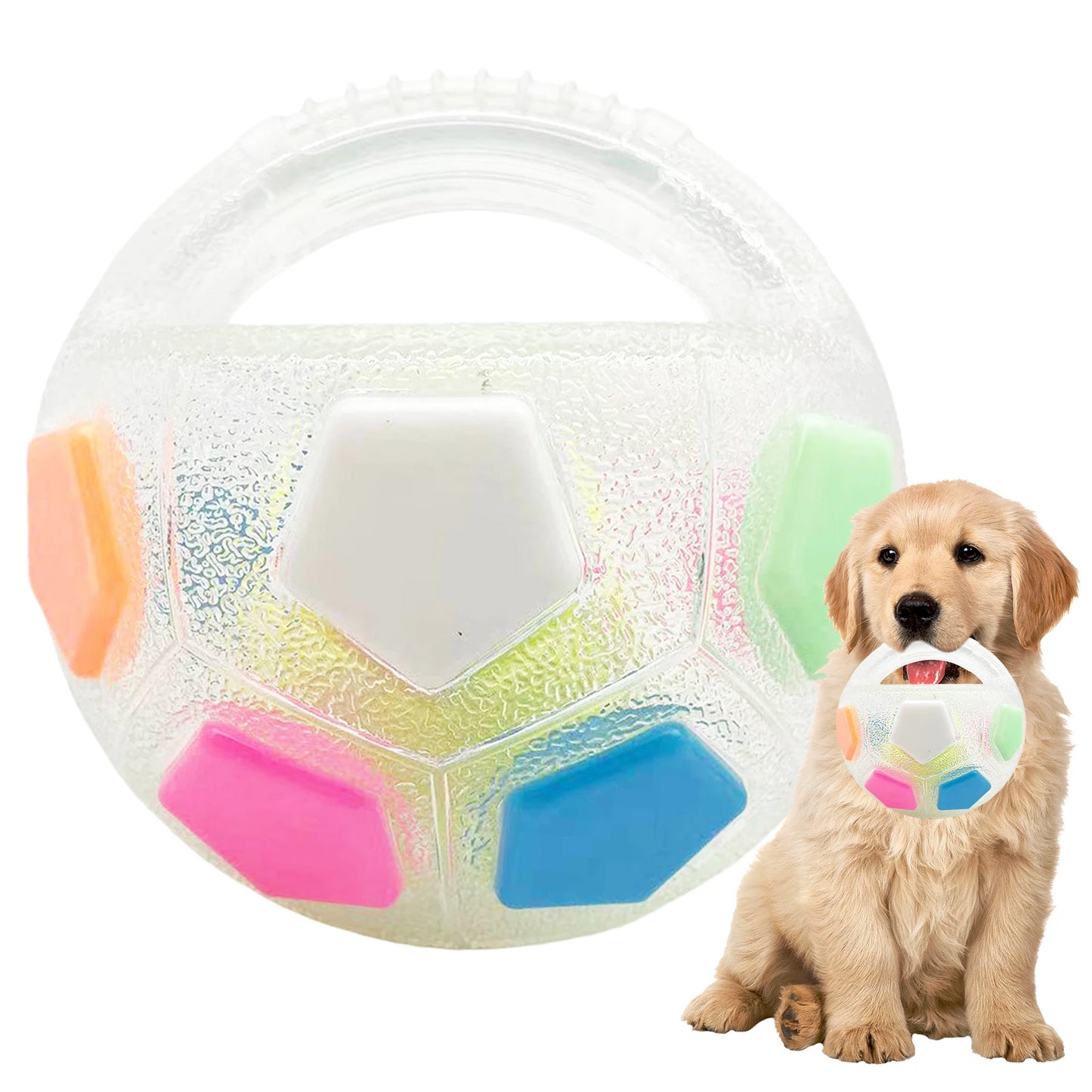 Dog Calming Ball with Handle Pet Dog Football Shape Toy Interactive Squeaky Pet Football for Medium Large Breeds