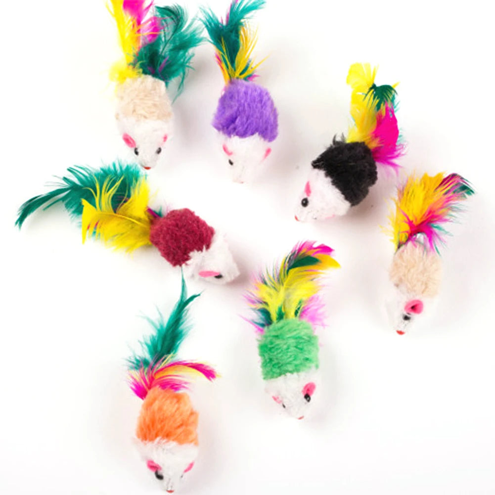 10 Pcs Plush Cat Mouse Toys Colorful Feather Mice Rattle Set Kitten Toys Pet Toys for Indoor Cats Kitten Puppy Pet Supplies