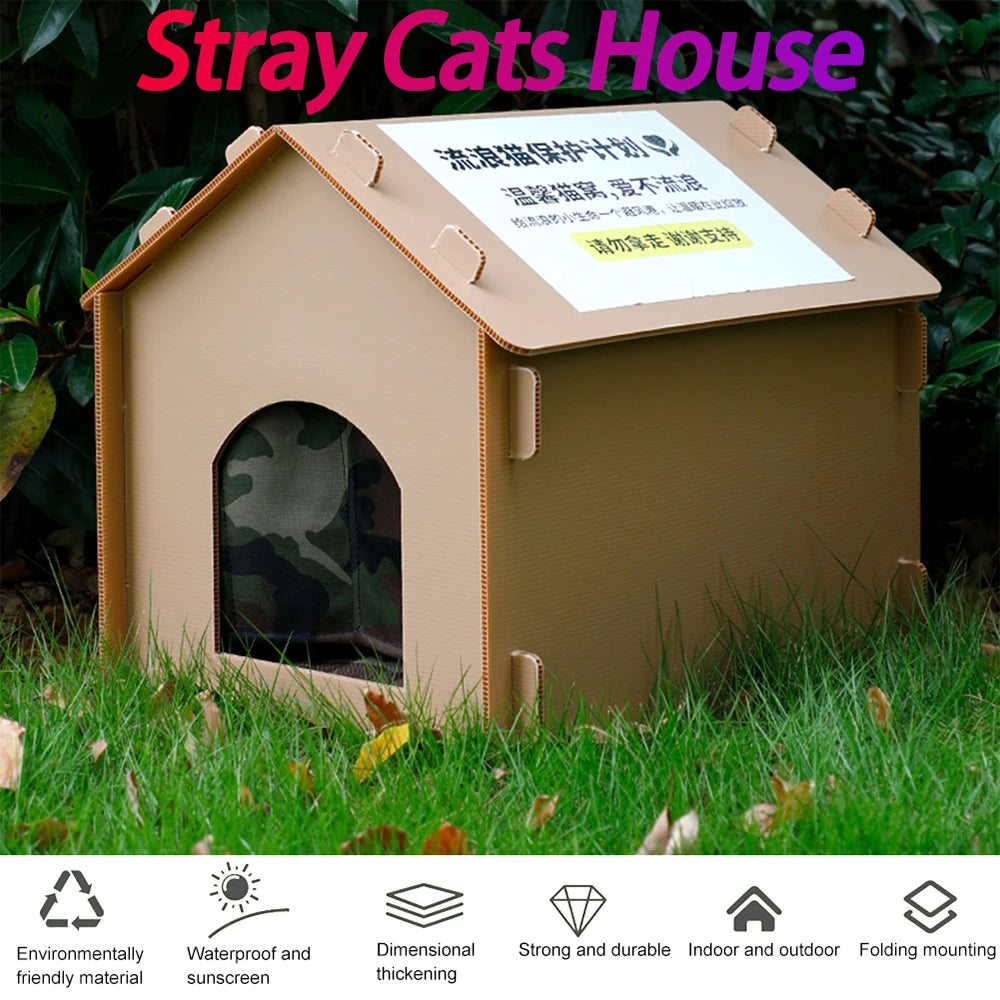 Stray Cats House Outside Cat House Foldable Cat Outdoor House Collapsible Insulated Pet House for Indoor Outdoor Use