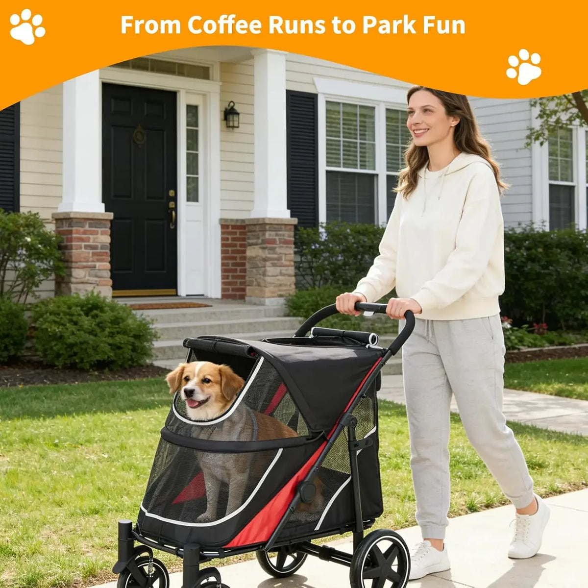 Garvee Multi Functional Pet Cart Lightweight And Foldable Multiple Cats Dogs And Outdoor Carts Heavy-Duty Large Dog Stroller with Mesh Ventilation, Removable Bed, Storage Basket For Dogs Cat