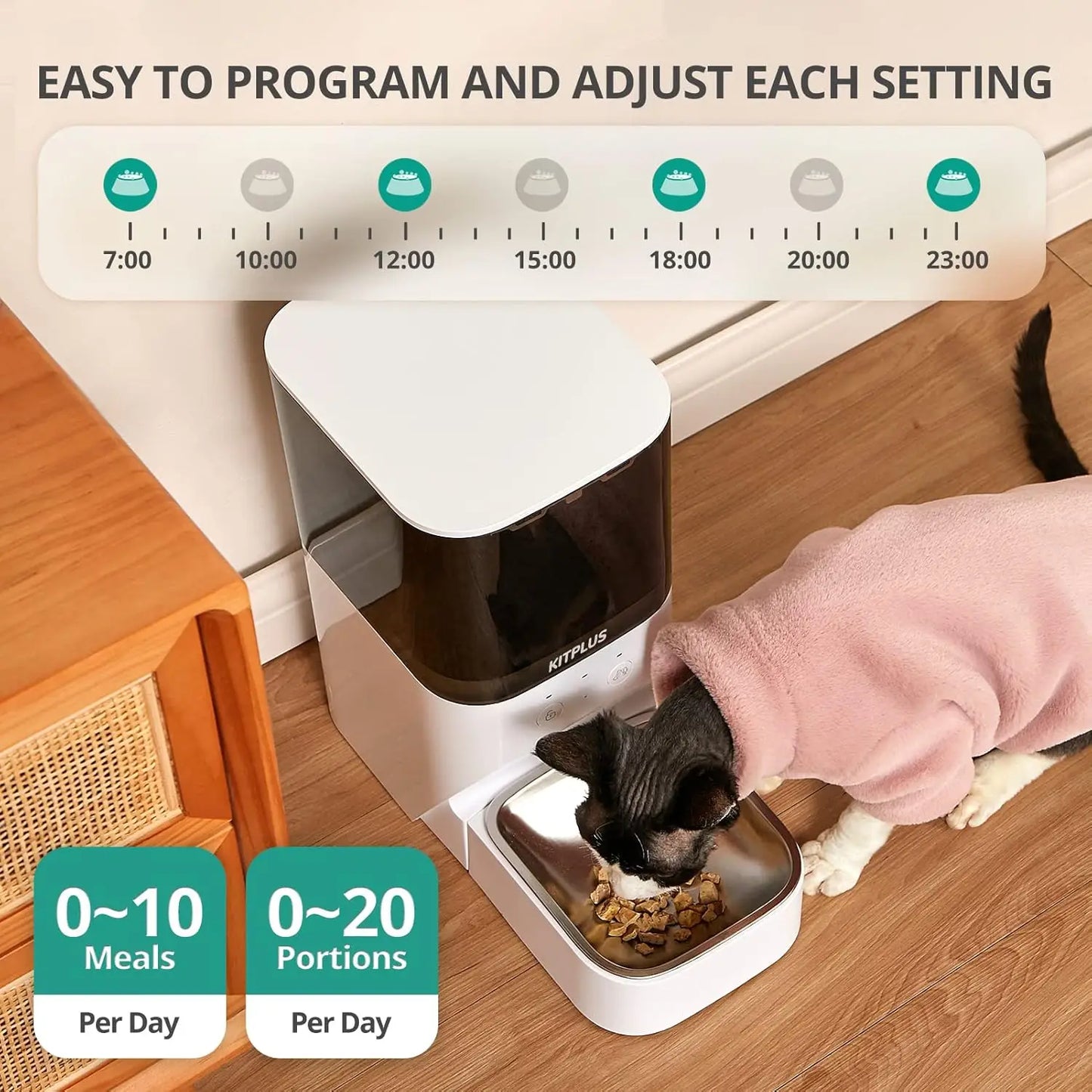 Automatic Cat Feeder, Timed Cat Feeder with APP Control, Dog Food Dispenser with Lock Lid, 30S Voice Recorder, 4L Pet Feeder