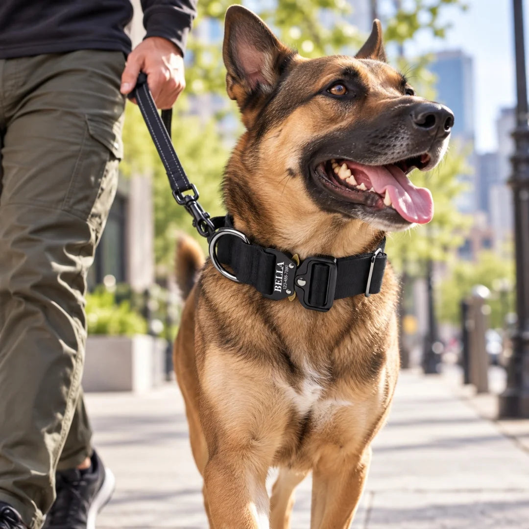 Laser Lettering Tactical Dog Collar, Support Name and Phone Customization, Nylon Material Is Suitable for Medium and Large Dogs