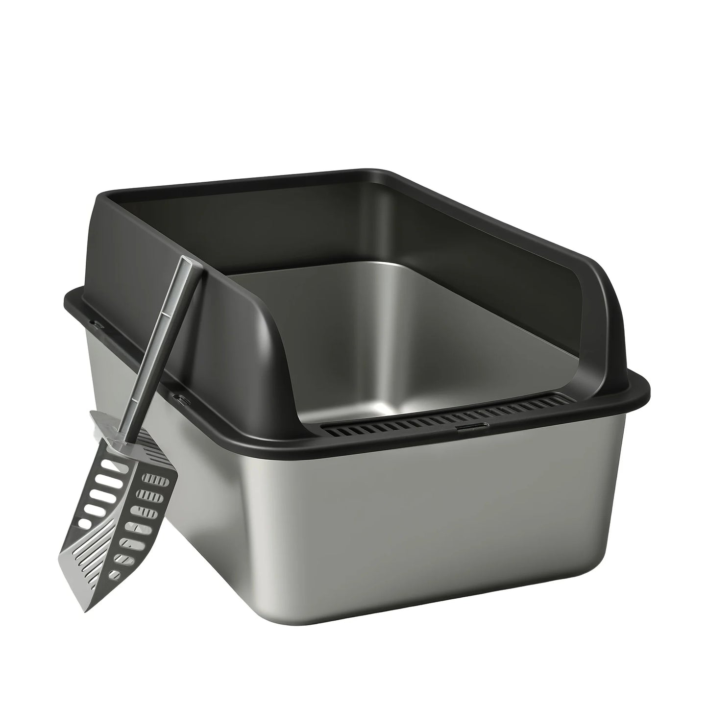 Stainless Steel for cat Litter Box, Medium And Large Litter Box For Cats With Scoop, Metal Litter Pan Tray With High Wall Sides