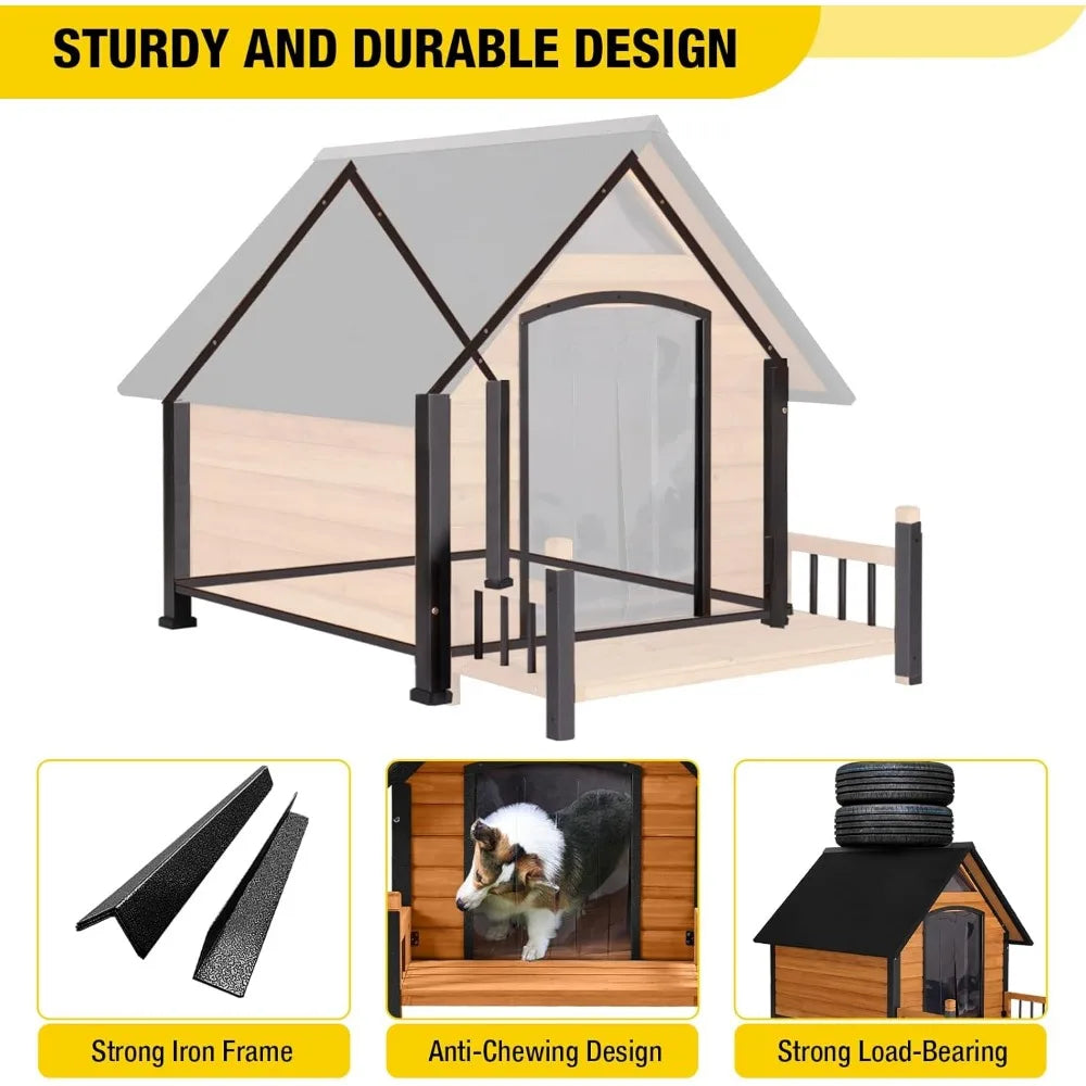 Outdoor Dog House with All-Around Insulated Liner Weatherproof Puppy Shelter Indoor Dog Kennel, Anti-Bite Dog Home for Large Bre