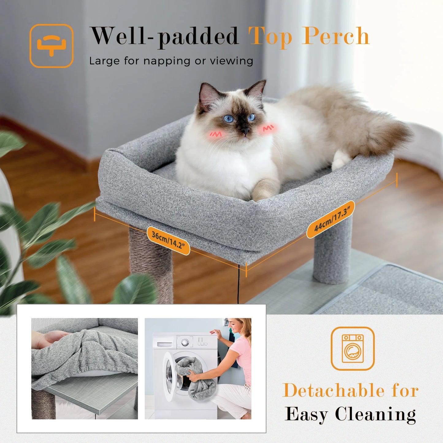 Wooden Cat Tower with Double Condos Spacious Perch Fully Wrapped Scratching Sisal Posts and Replaceable Dangling Balls