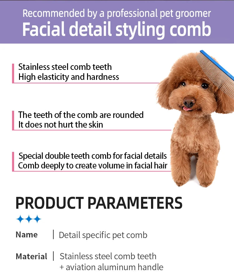 Fenice Moon Style Comb Pet Grooming Single Comb Aluminum Metal Comb for Dogs Stainless Steel Pet Dog Cat Pin Comb Hair Brush