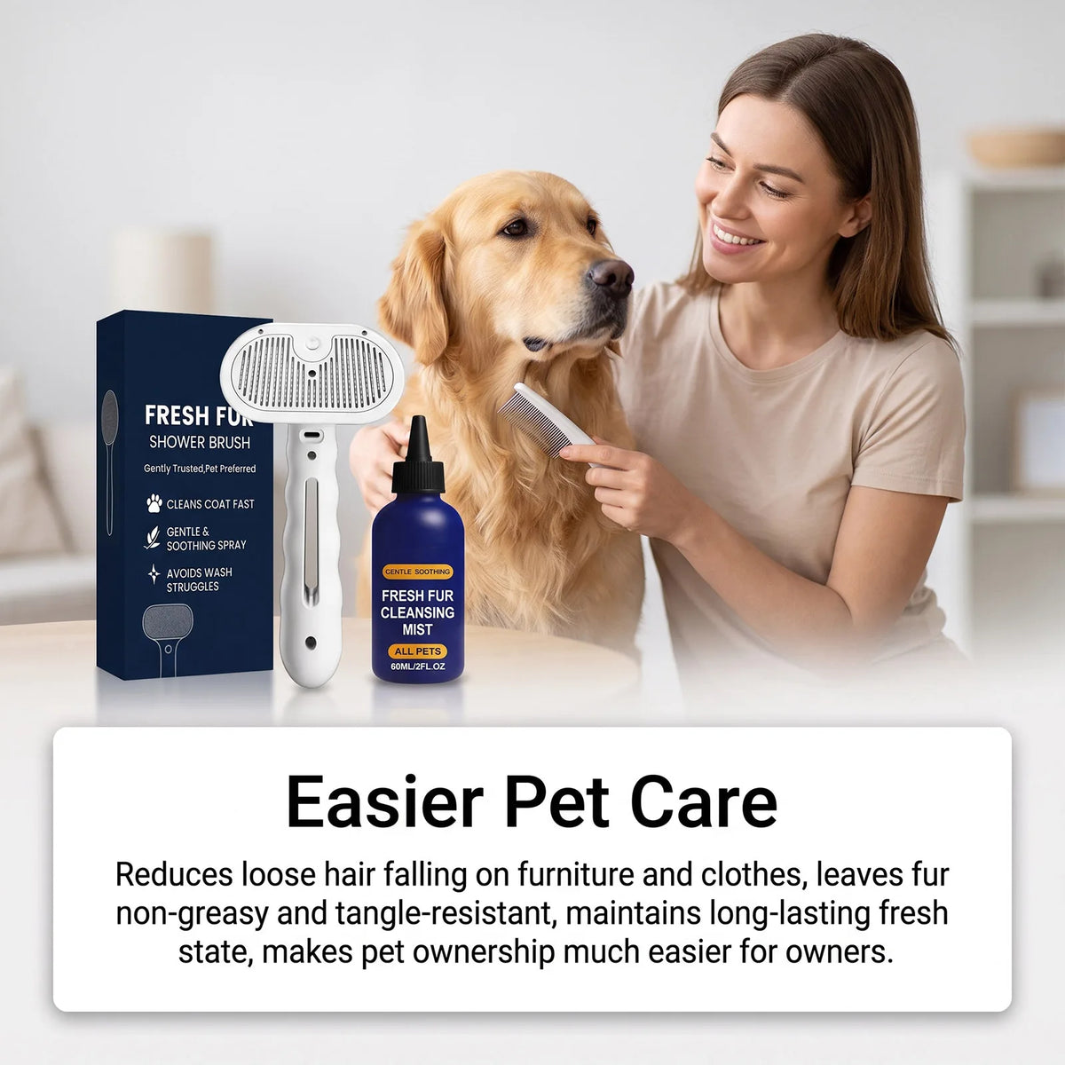 Pet Hair Detangler Spray Set Softening Smoothing Dematting Grooming Volumizing Dogs Cats Daily Care Kit for All Breeds