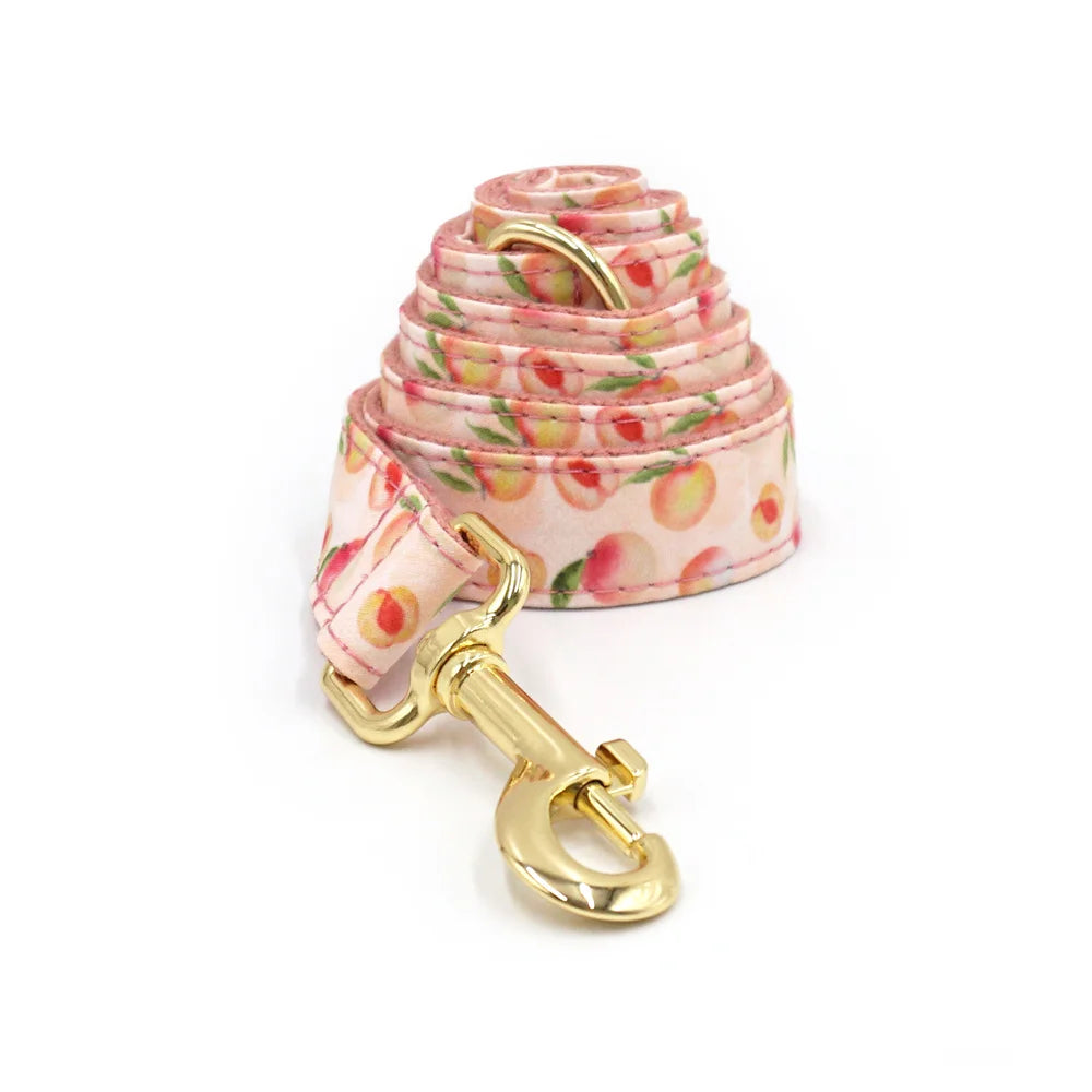 Honey Peach Pattern Dog Collar Personalized Fruit Collection Luxury Bowtie Dog Collar and Leash Set with Poop Bag Pet Cat Collar