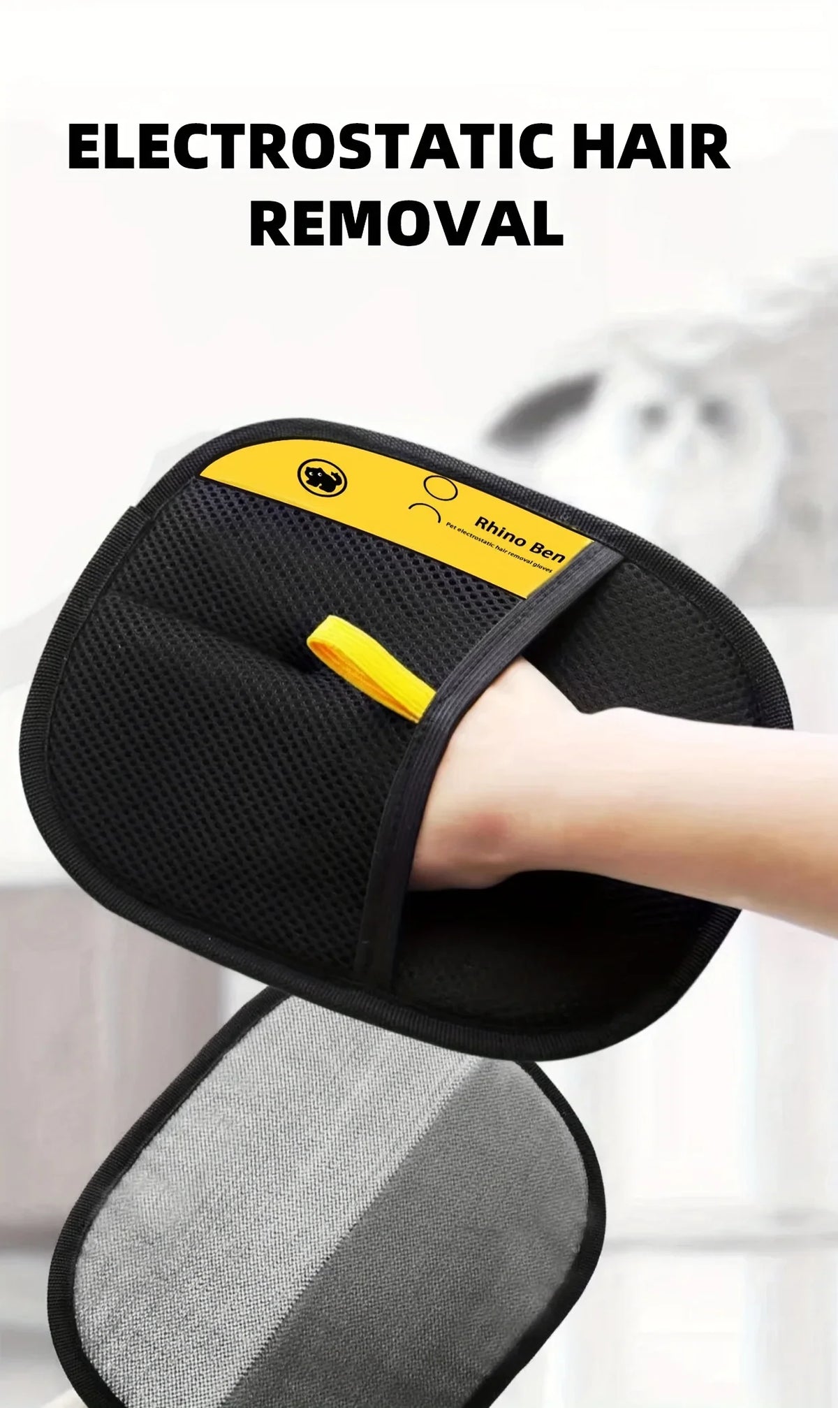 Large Pet Static Hair Removal Grooming Gloves, Upgrade Version Polypropylene Cat Hair Remover Gloves, Black with Yellow Accents for Pet Shedding