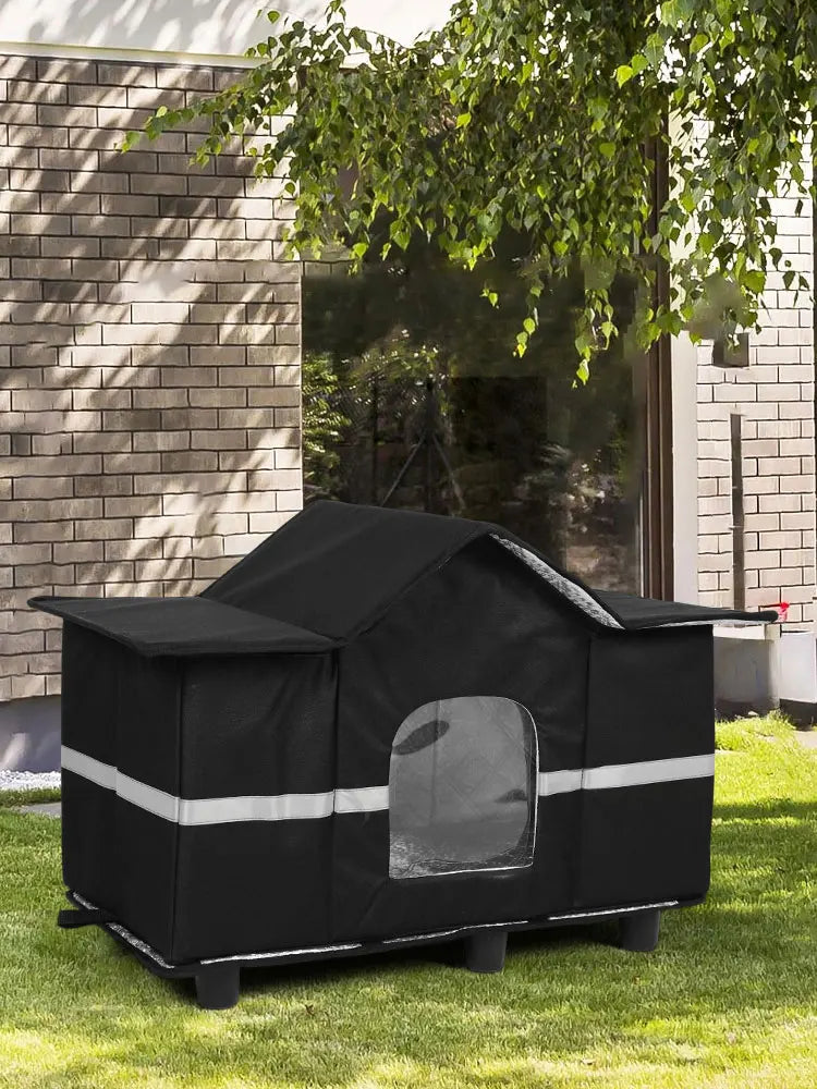 Waterproof Outdoor Large Cat Shelter & Roof Window Elevated Pet House Feral Cat House for Stray/Barn Cats with Cozy Cushion