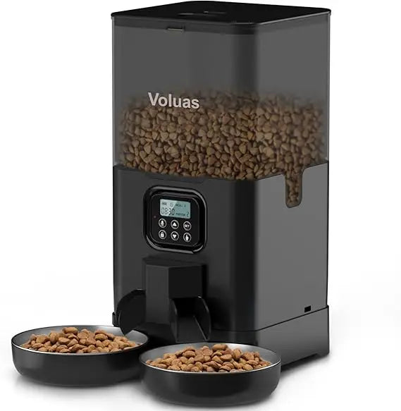 Automatic Cat Feeder for Two Cats, Double Pet Feeder with 2 Stainless Steel Bowls,6L Timed Cat Feeders with Memory Function