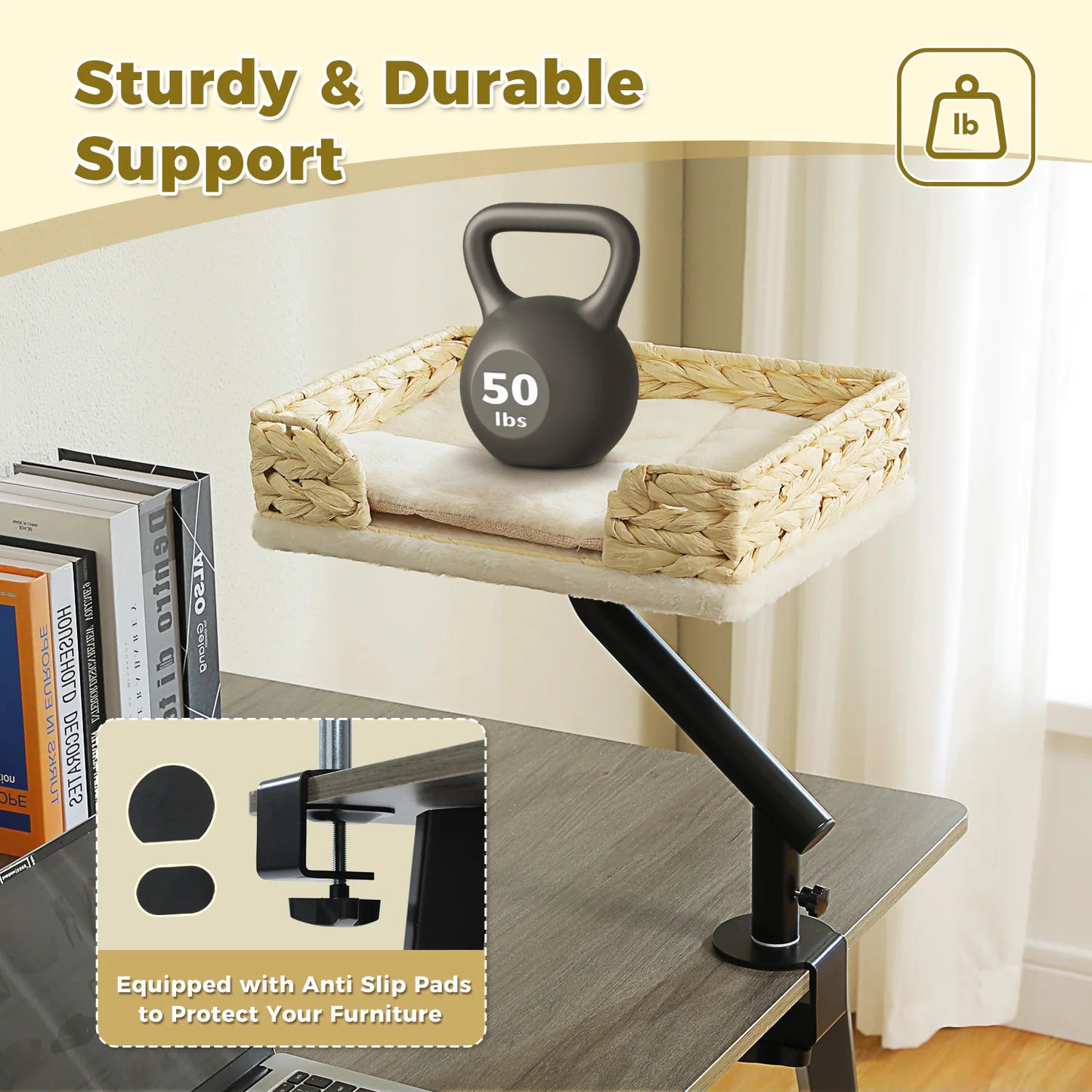 Cat Desk Bed, 360° Rotatable Cat Bed Stand for Indoor Cats, Adjustable Cat Basket, Cats Hammock for Table, Soft Cat Bed for Desk