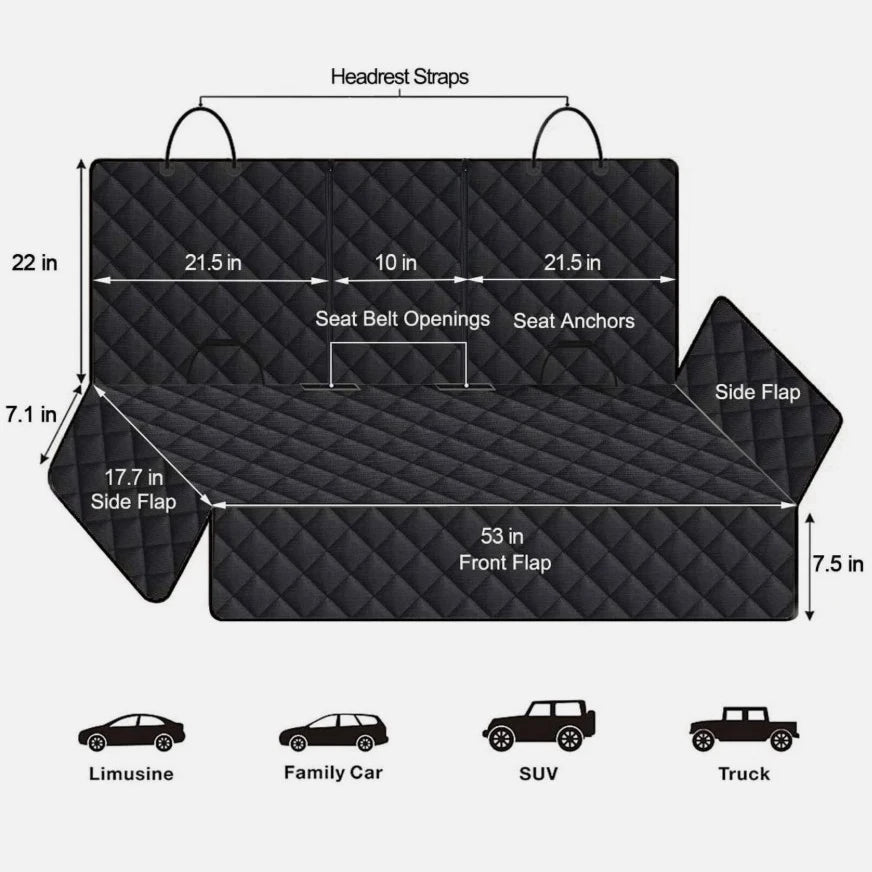 Dog Seat Cover Hammock for Back Seat Durable Waterproof Car Truck Suv Seatbelt