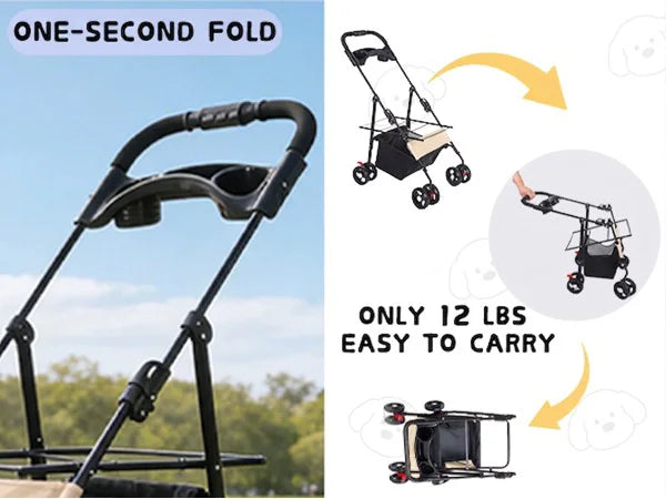 2-in-1Pet Stroller for Small Dogs Cats Foldable Lightweight 4 Wheel Dog Stroller with Removable Carrier Travel Portable Pet Cart