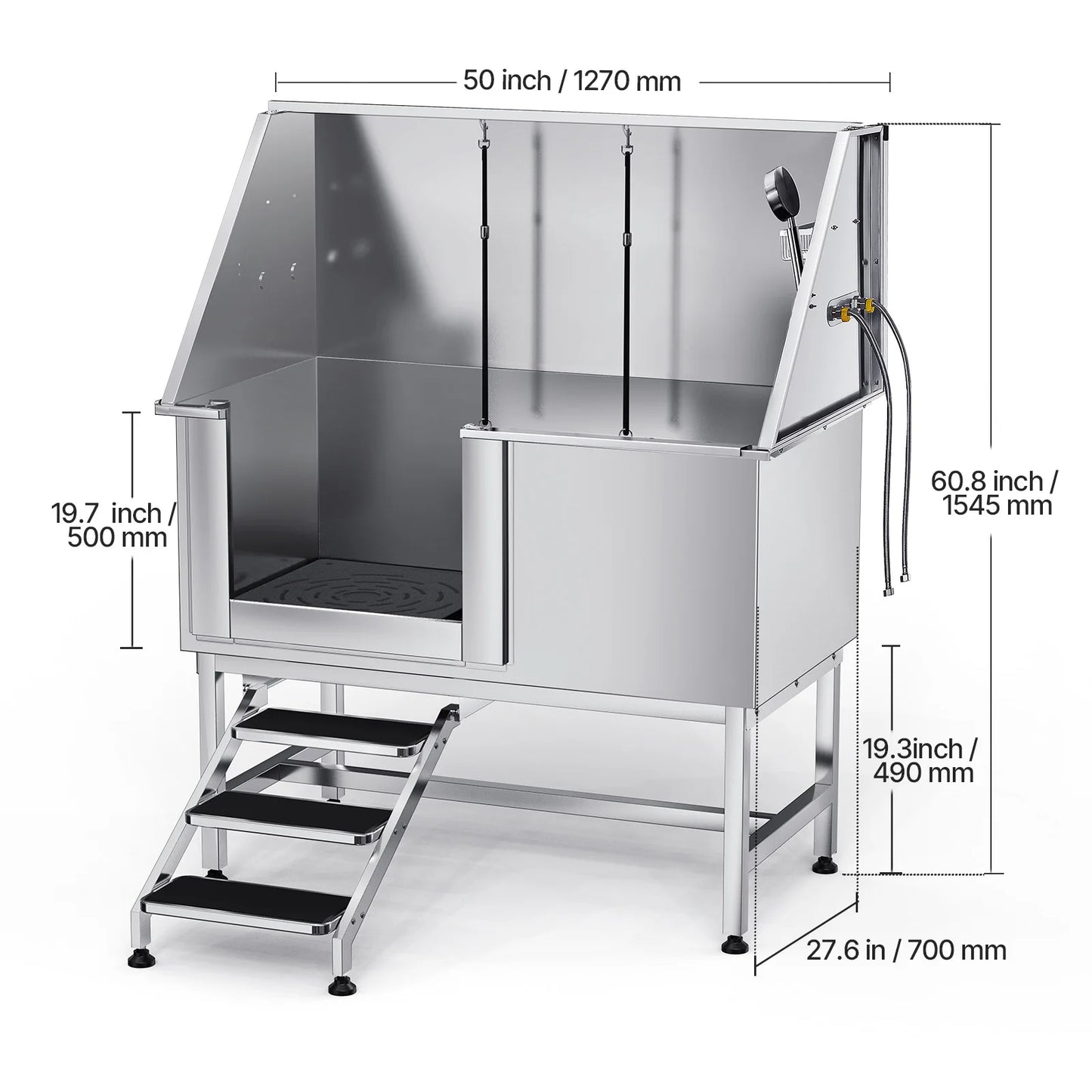 SucceBuy Stainless Steel Station 50 inch Pet Tub w/ PE WaterFaucet & Showerhead & Soap Bathtub to Large & Medium & Small Pets