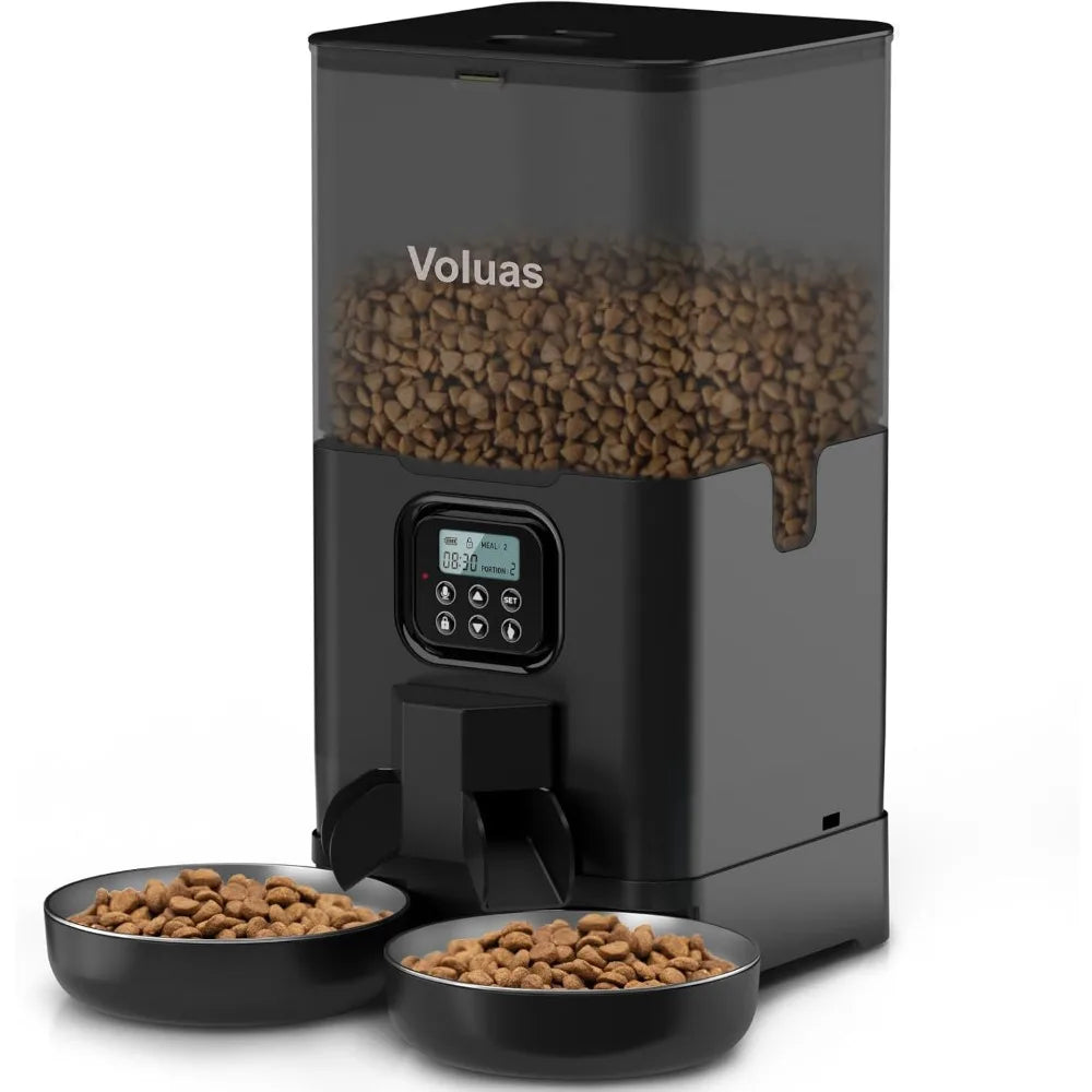 Automatic Cat Feeder for Two Cats, Double Pet Feeder with 2 Stainless Steel Bowls,6L Timed Cat Feeders with Memory Function