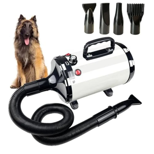 High Velocity Professional Dog Grooming Dryer Adjustable Temperature and Speed Hair Dryer for Pets with 4 Nozzles