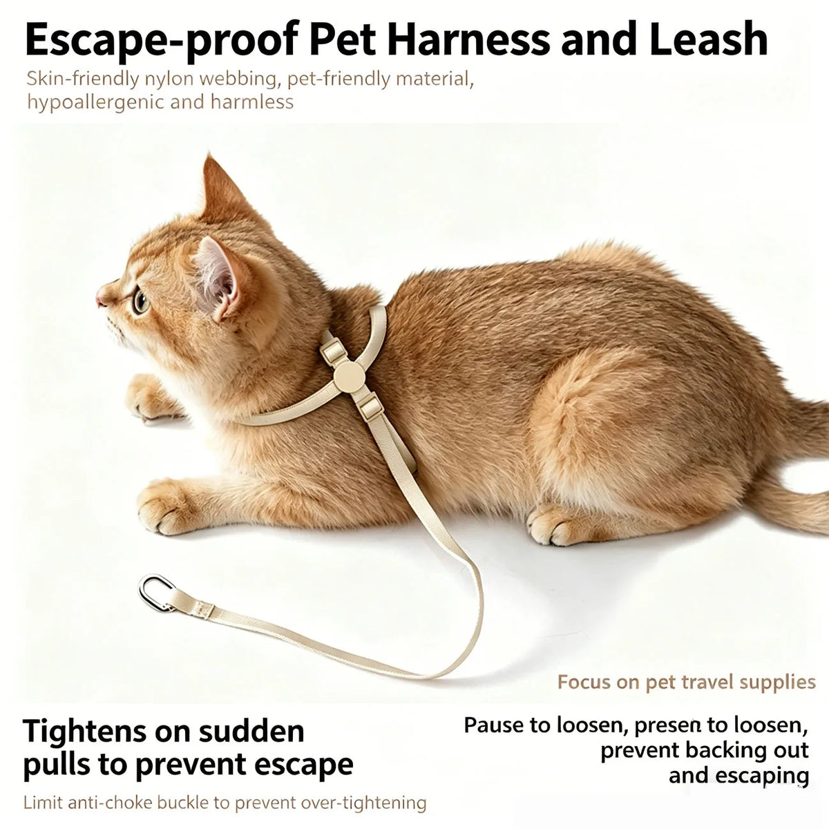 Cat Harness & Leash Set, X-Shape Escape Proof Outdoor Training Walking Vest Harness for Cats, Lightweight,Nylon Rope Small Dogs