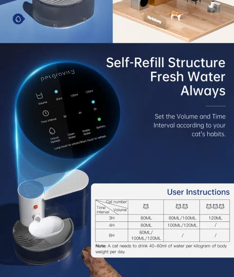 Smart Pet Water Dispenser Wireless Cat Water Fountain Dumping Dog Water Dispenser Rechargeable Automatic Water Feeder