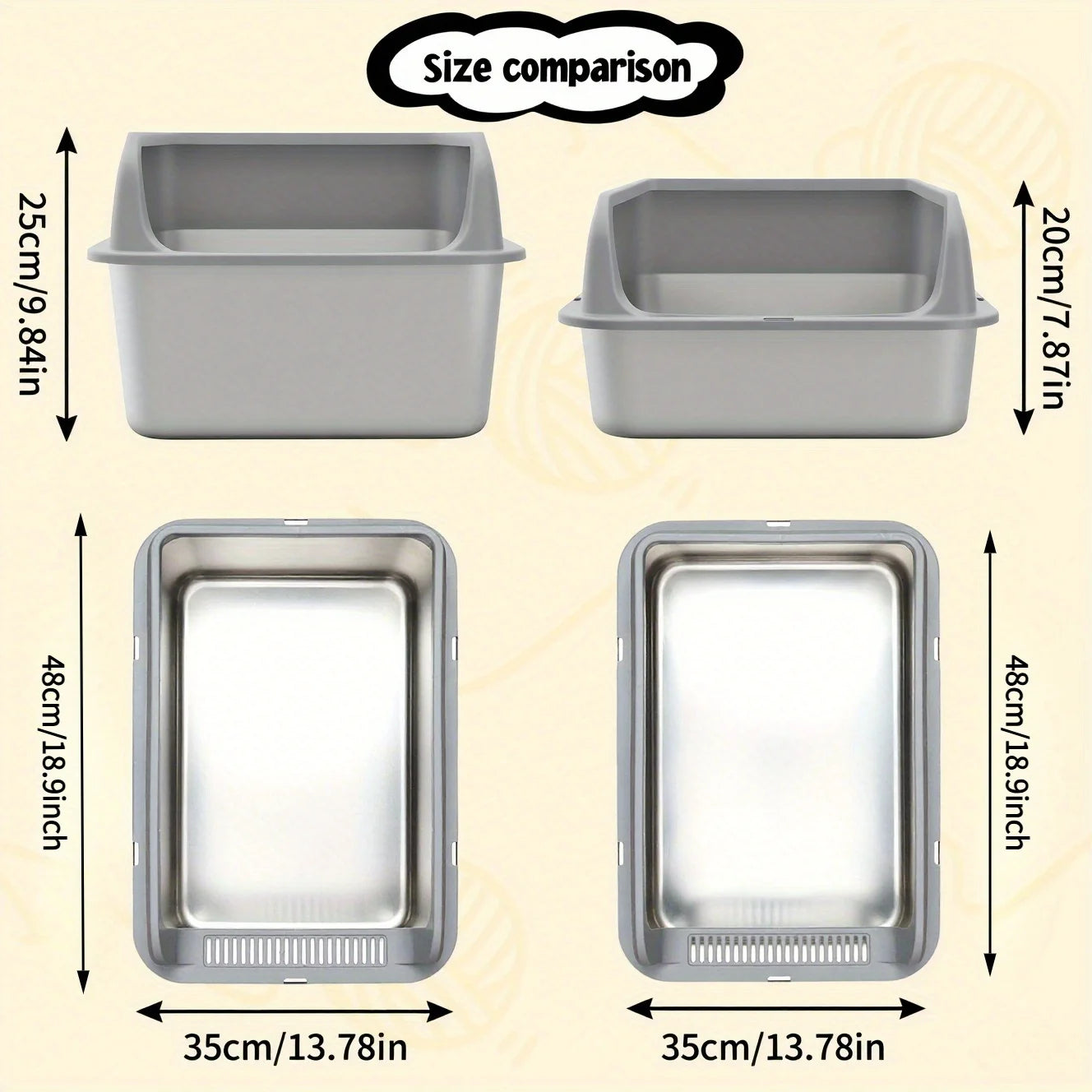 Stainless Steel for cat Litter Box, Medium And Large Litter Box For Cats With Scoop, Metal Litter Pan Tray With High Wall Sides