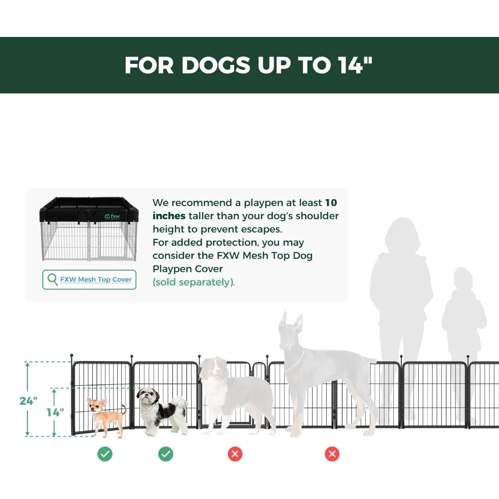 FXW Rollick Unleashed Dog Playpen for Indoor, Yard, RV Camping, 24 inch 24 Panels for Small and Puppy Dogs, Black│Patented