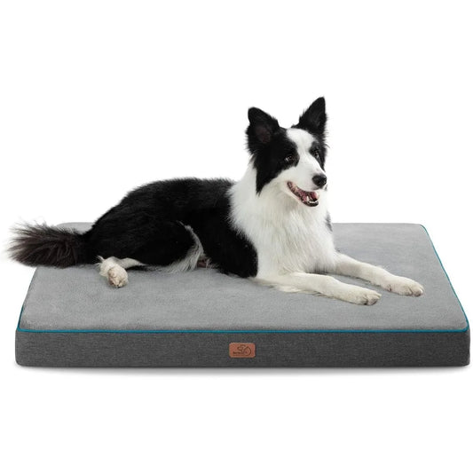 Memory Foam Dog Crate Bed for Extra Large Dogs - XL Orthopedic Pet Beds with Removable Washable Cover and Nonskid Bottom - Plus