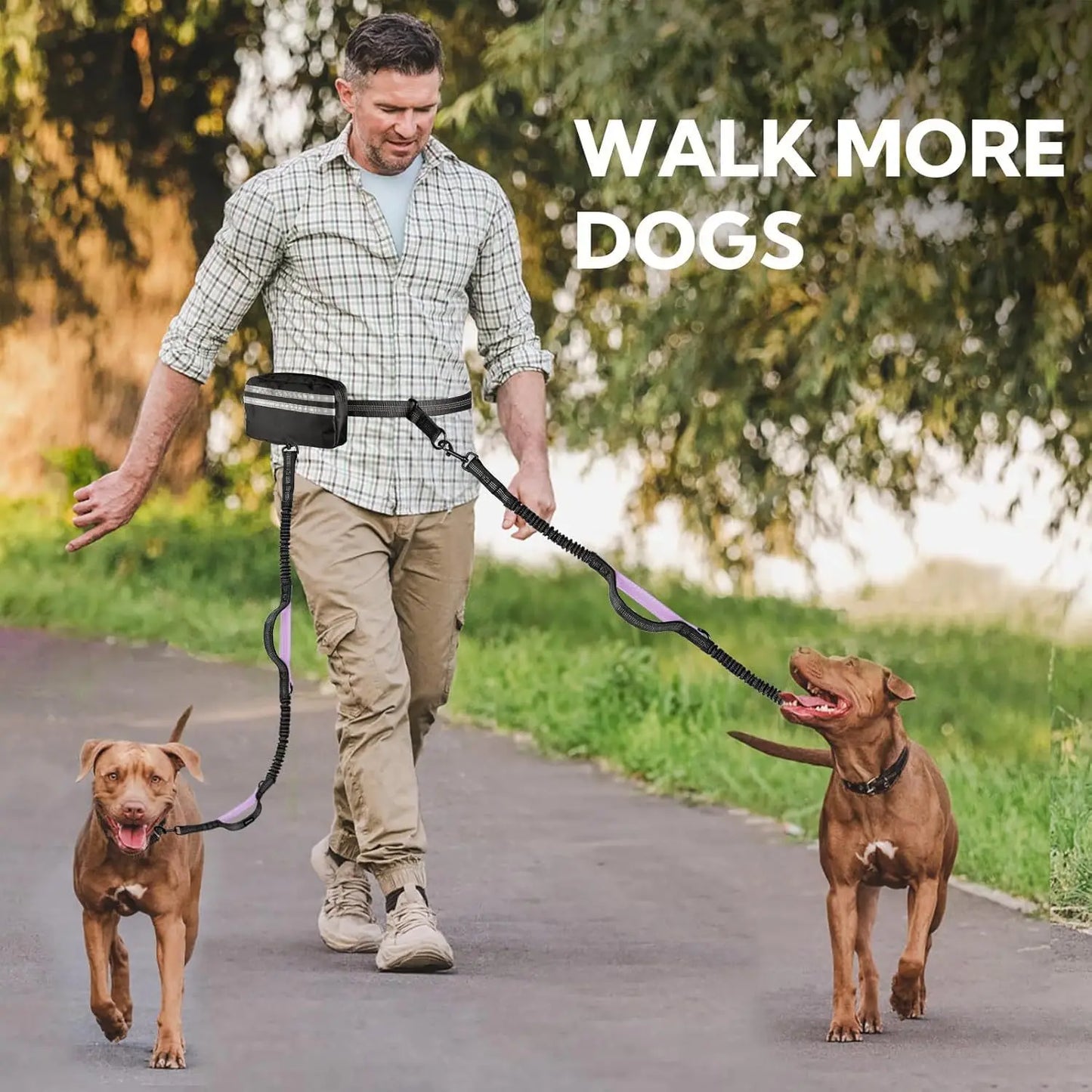 Hands Free Dual Dog Leash with Pouch for Medium & Large Dogs - Crossbody & Waist Leash for Dog Walking - No Pull, Tangle Free