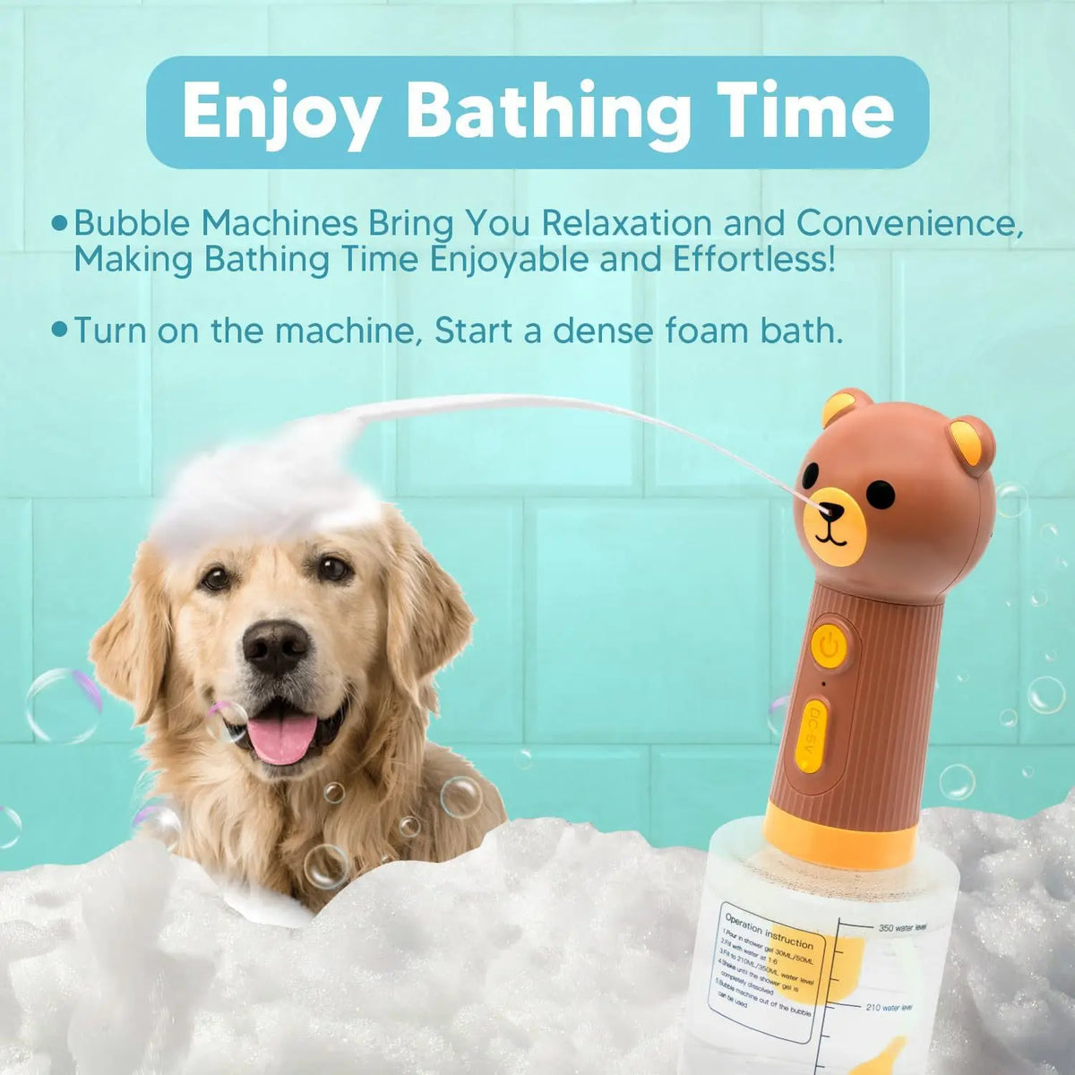 POKPAW Dog Bath Foam Machine IPX7 Waterproof Automatic Pet Bubble Sprayer Type-C Rechargeable 400ml Cleaning Tool for Pets