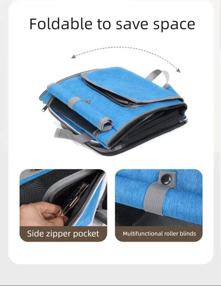 Dog or Cat Bike Basket Expandable Foldable Soft Sided Pet Carrier Backpack with 4 Open Doors, Foldable Dog Cat Bike Carrier