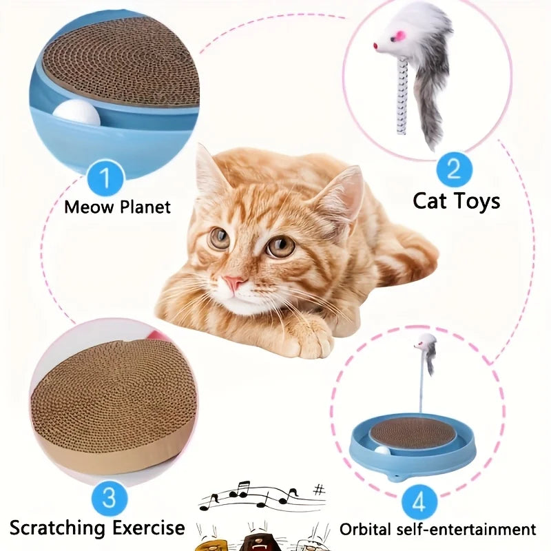 Scratching Cat Toy with Ball Track and Spring - Indoor Interactive Plastic Mat, Available in Multiple Colors (Blue, Purple, Pink) - Mental and Physical Exercise Toy for All Cat Breeds, Fun Design