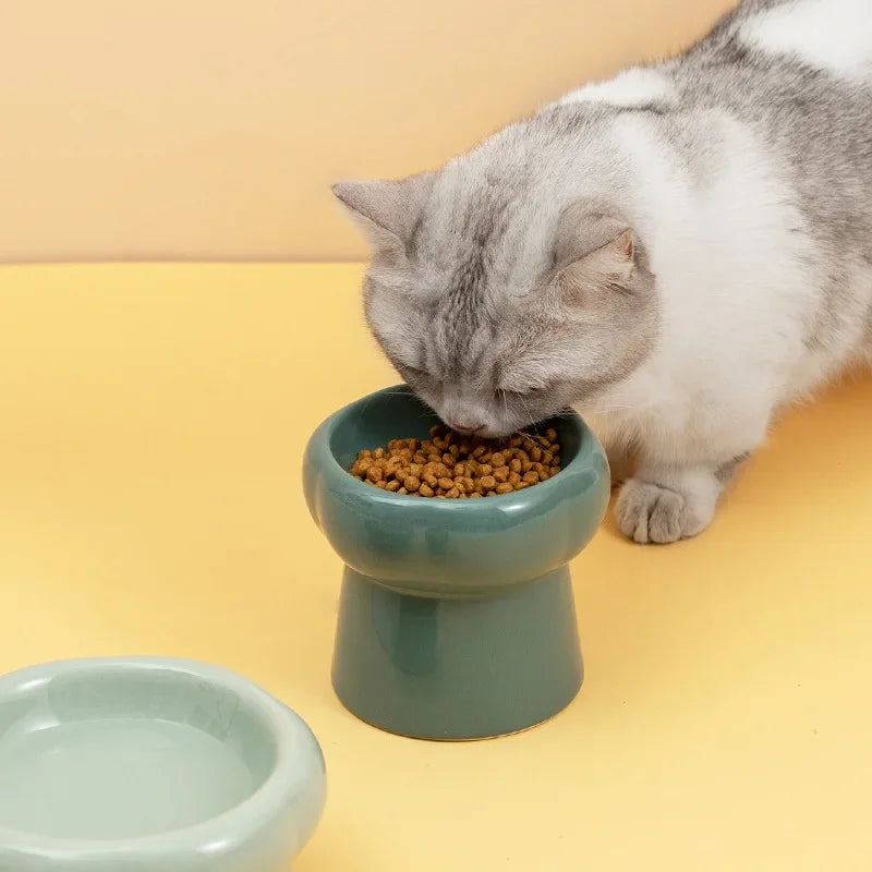 Elevated Ceramic Pet Bowl for Cats and Small Dogs – Anti-Slip, Neck Protection, Easy to Clean, Raised Design for Food and Water