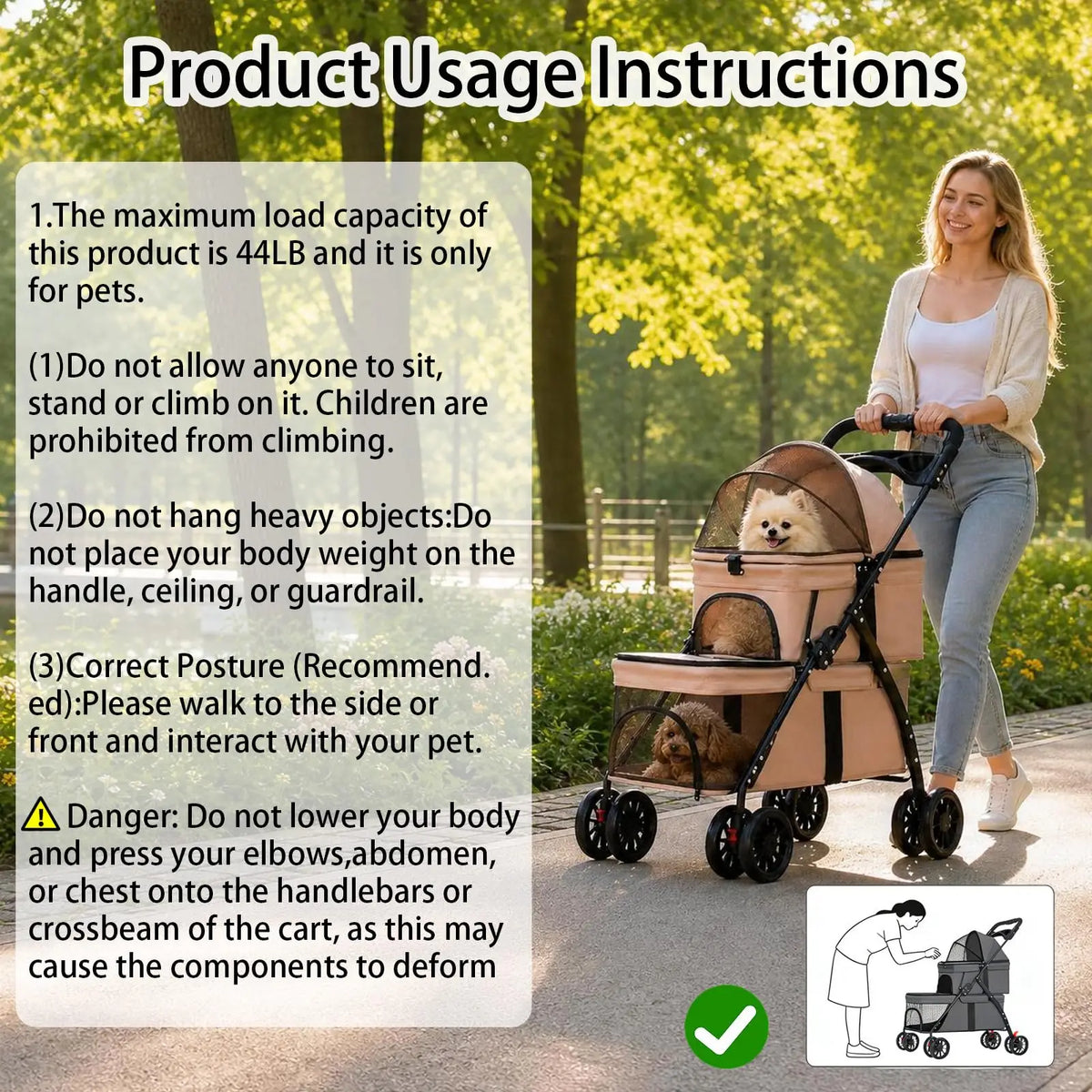 Foldable Double Decker Pet Stroller 4 Wheels Breathable Mesh Puppy Cat Travel Stroller for Multi-Pet Families Outdoor Walking
